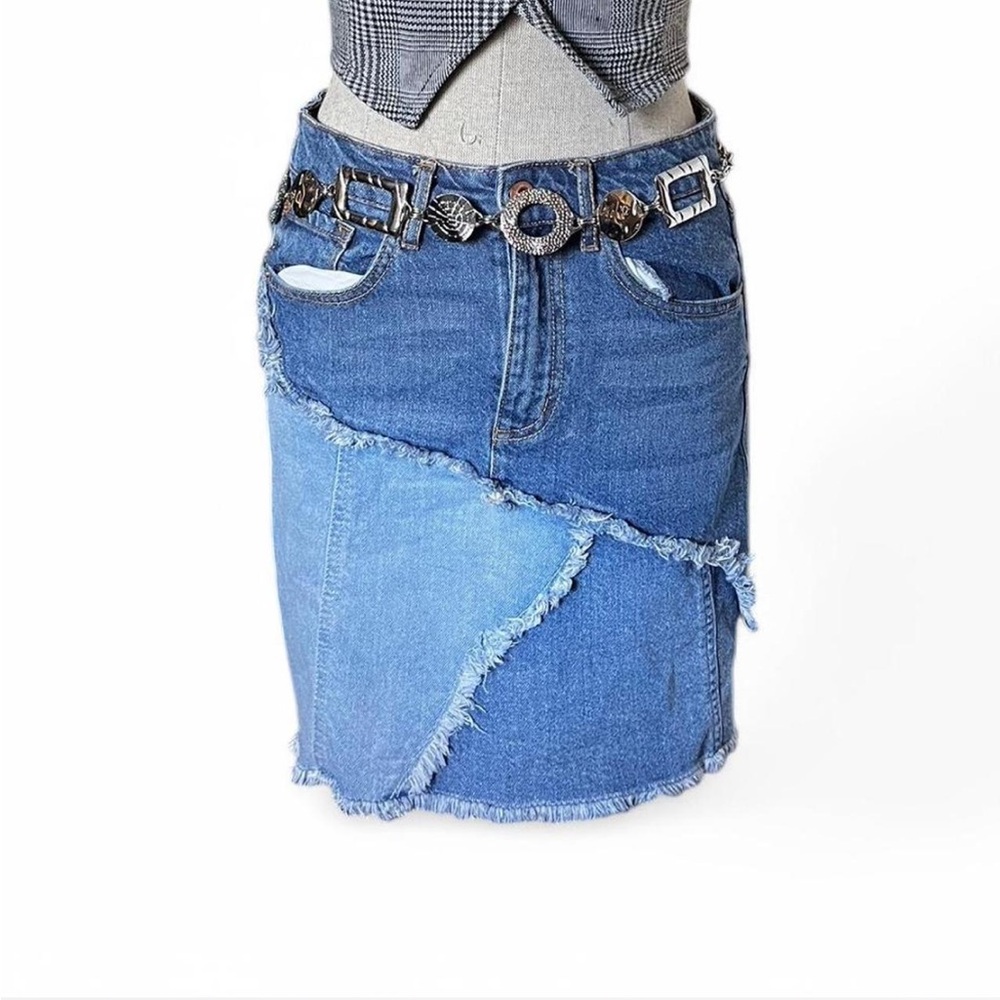 Patchwork Denim Mini Skirt